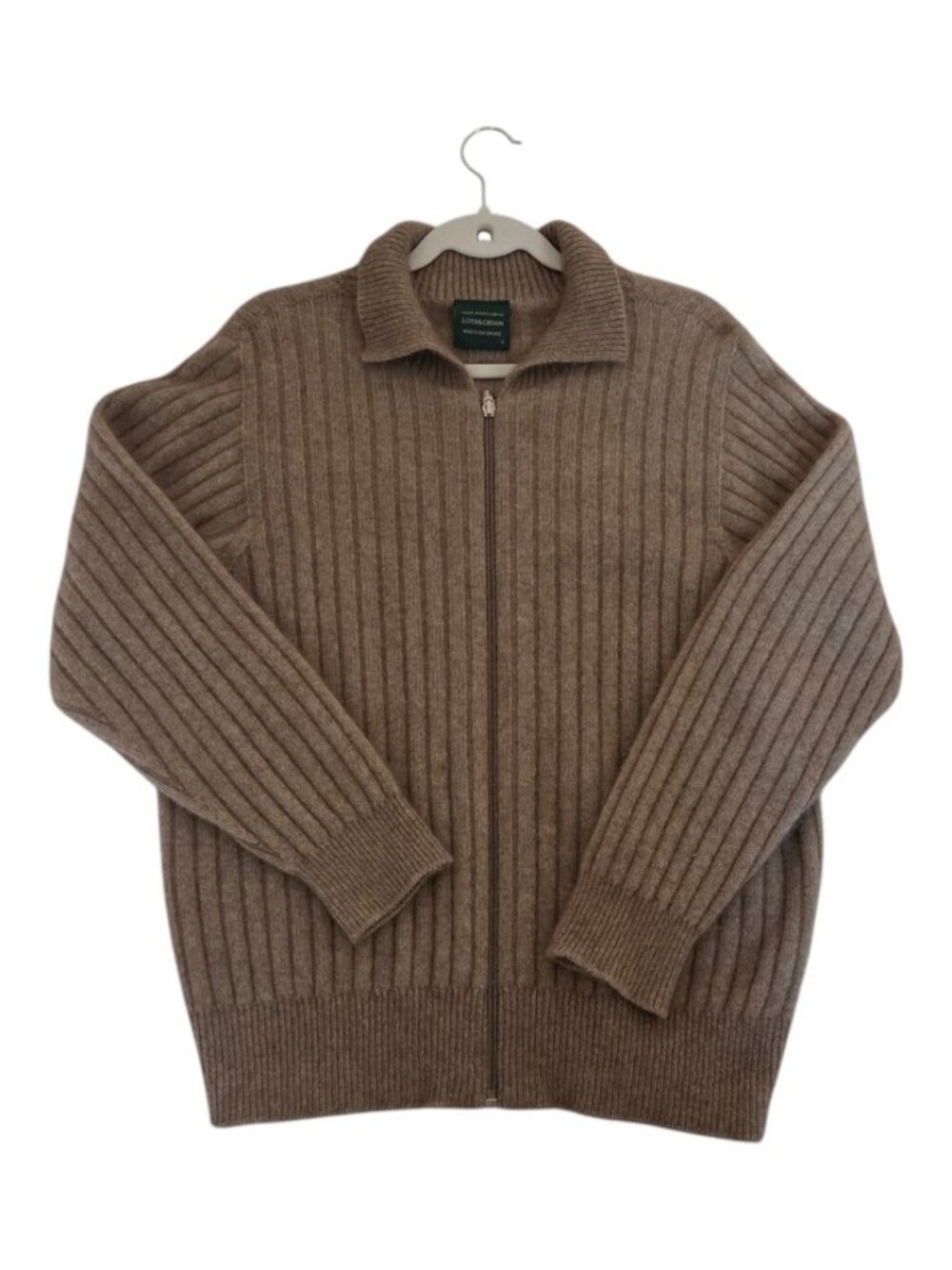 Lothlorian Full Zip Cardigan Sweater Luxury Possum Merino Wool Taupe Brown L